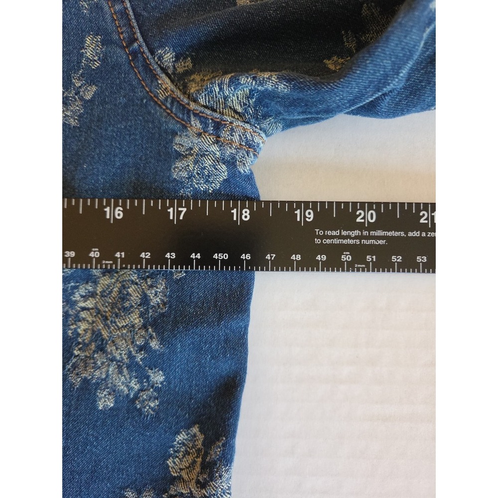 Womens Floral Denim Trucker Jacket Sz S Blue Boho 90s Coastal Cottage Romantic - Picture 7 of 10